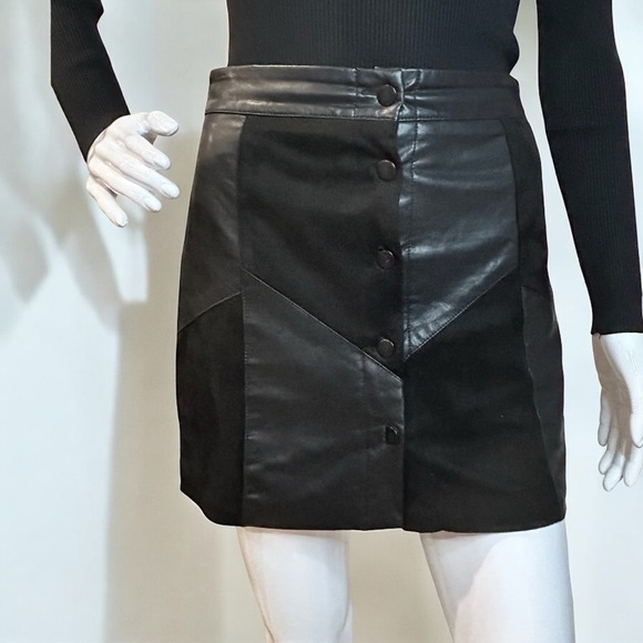Faux Suede and Leather Patchwork Mini Skirt - Picture 2 of 10